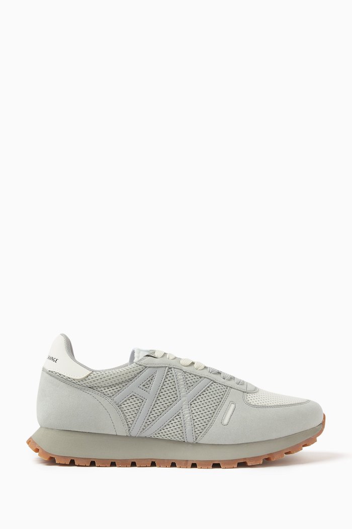 

Logo Detail Sneakers in Leather & Textile, Grey