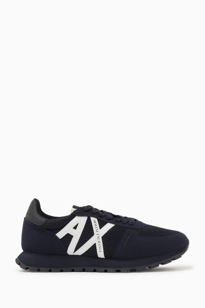 

Logo Detail Sneakers in Leather & Textile, Blue