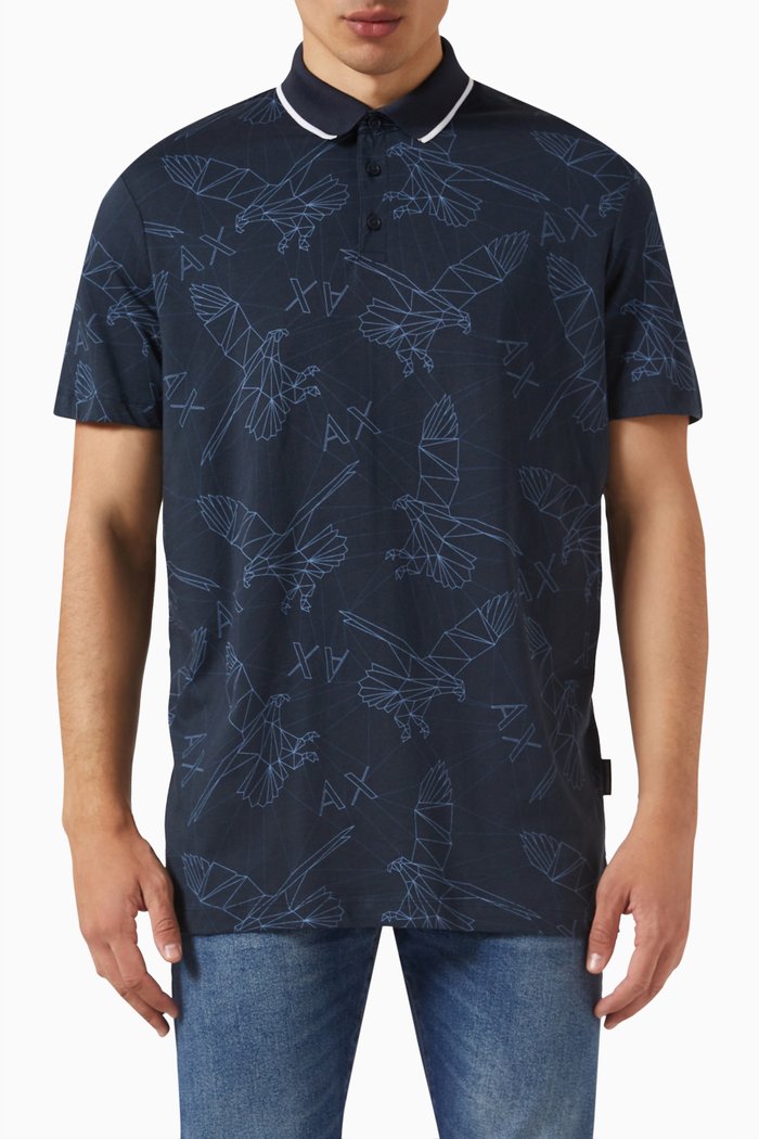 

Eagle Logo Polo Shirt in Cotton, Blue