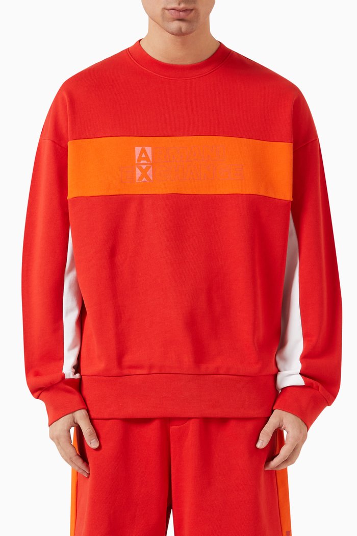 

Colourblock Logo Tape Sweatshirt in Cotton Fleece, Orange