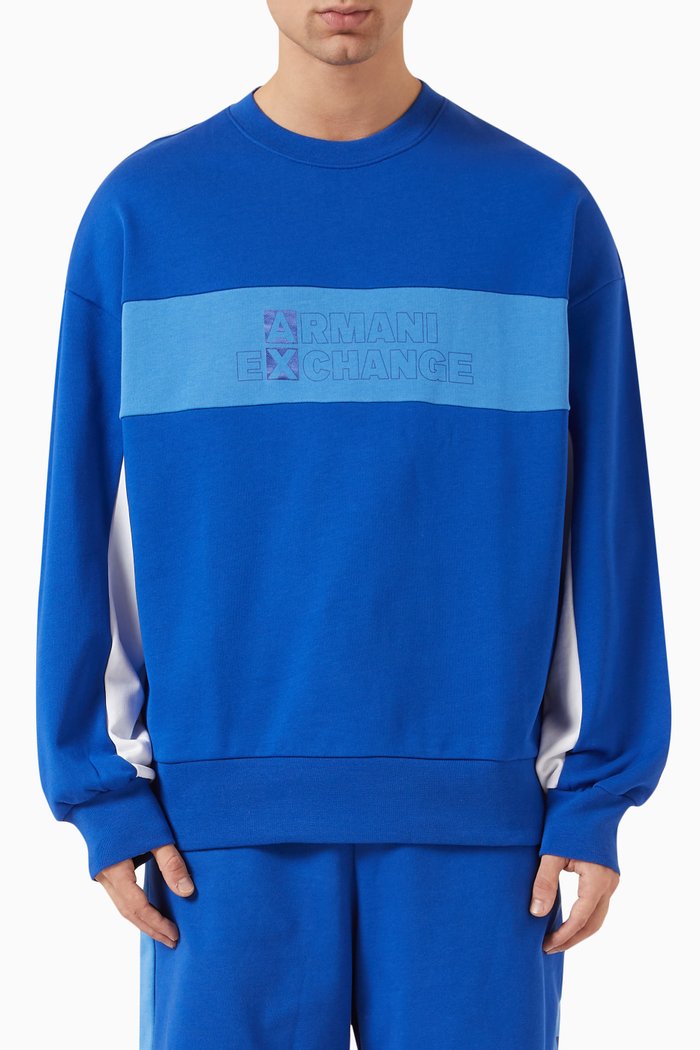 

Colourblock Logo Tape Sweatshirt in Cotton Fleece, Blue