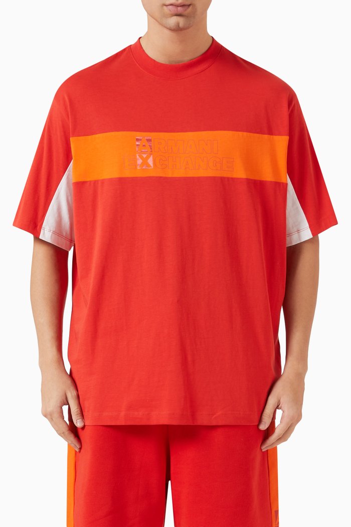 

Colourblock Logo Tape T-shirt in Cotton, Orange