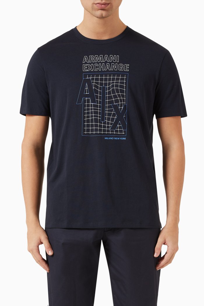 

Shortsleeved Graphic Logo Print T-shirt in Cotton Jersey, Blue