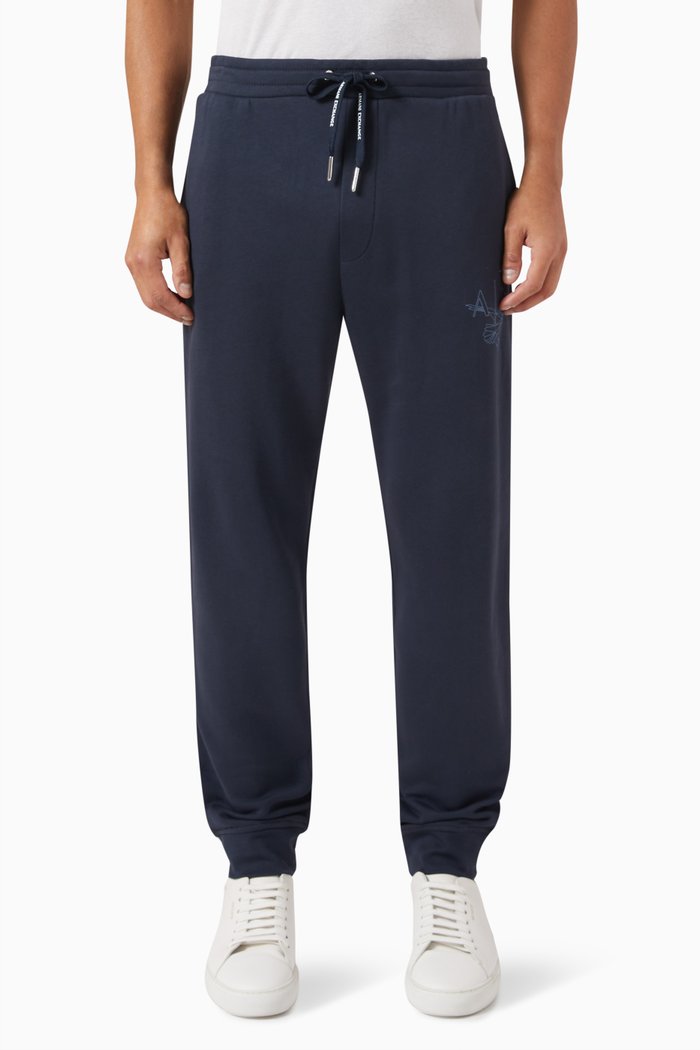 Eagle Logo Print Sweatpants in Cotton, Blue