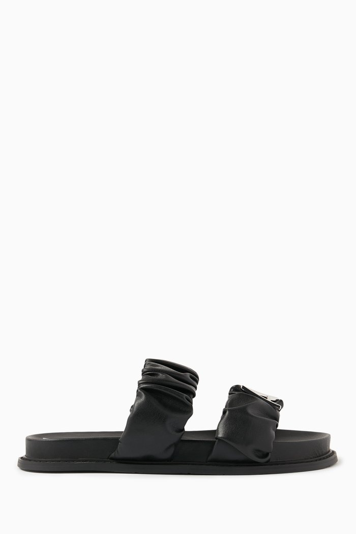 

Aretha AX Logo Slides in Faux Leather, Black
