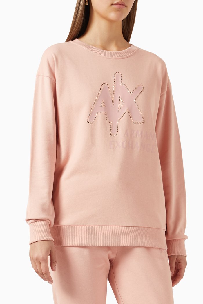 

Embellished AX Logo Sweatshirt in Cotton, Pink