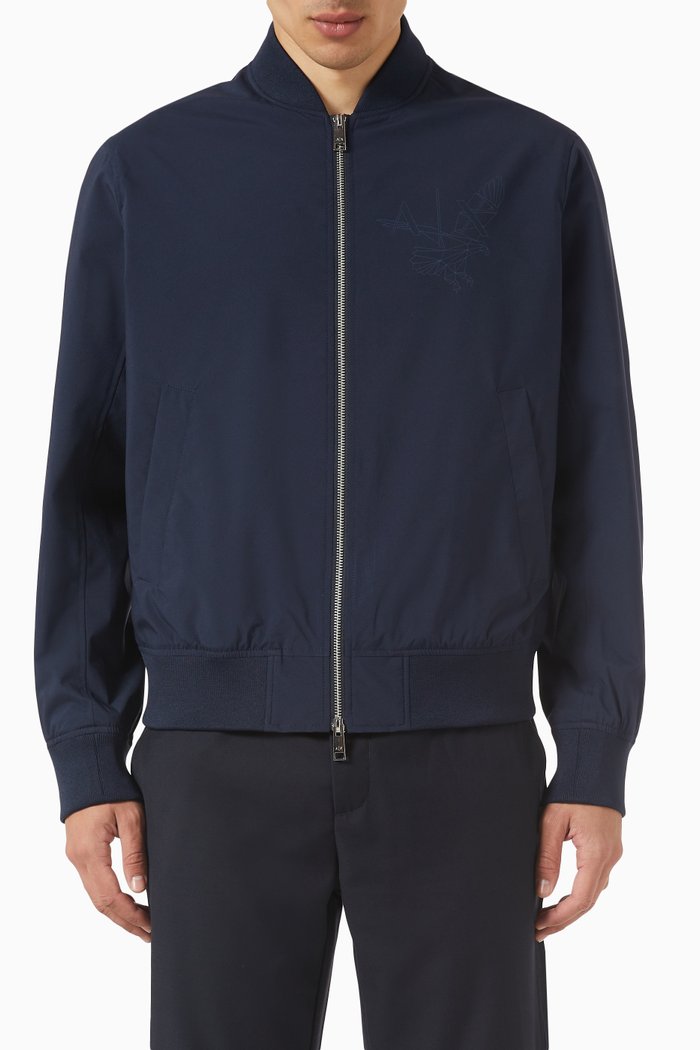 Logo Bomber Jacket in Polyester, Blue