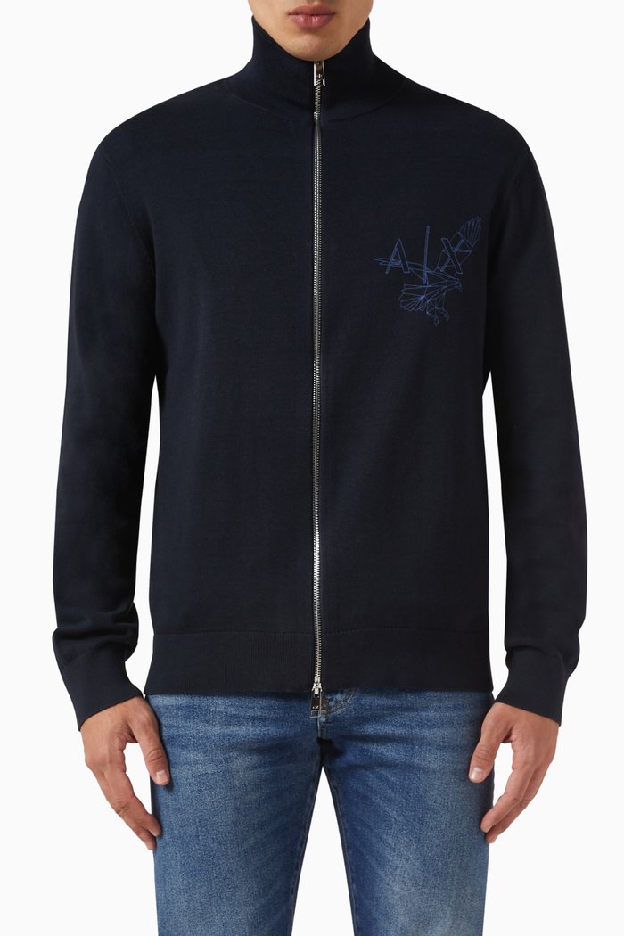 

Eagle Logo Sweater in Knit Cotton, Blue
