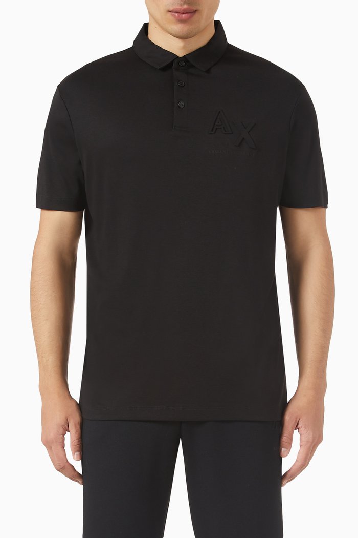 

Embossed Logo Polo Shirt in Cotton, Black