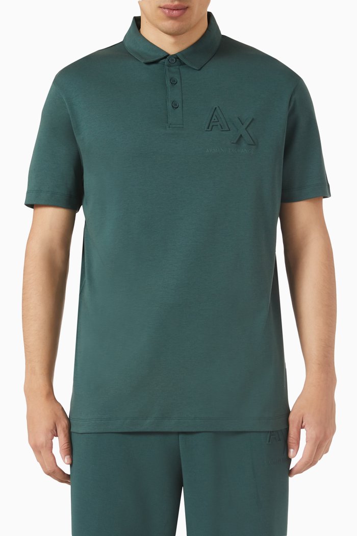 

Embossed Logo Polo Shirt in Cotton, Green