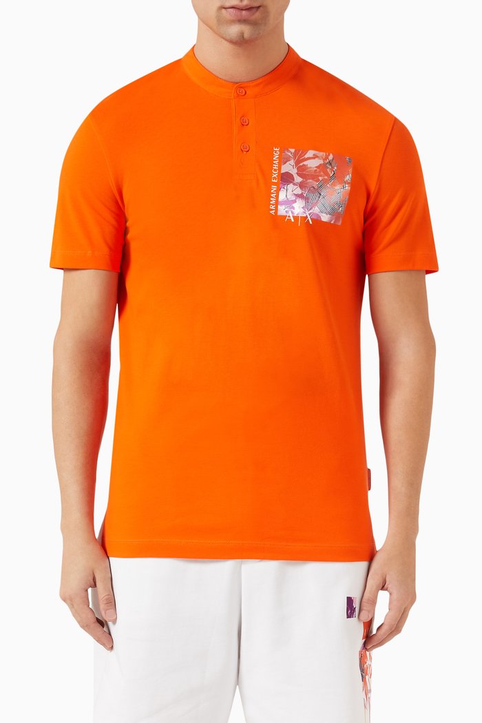 

Floral Print Polo Shirt in Cotton Stretch, Orange
