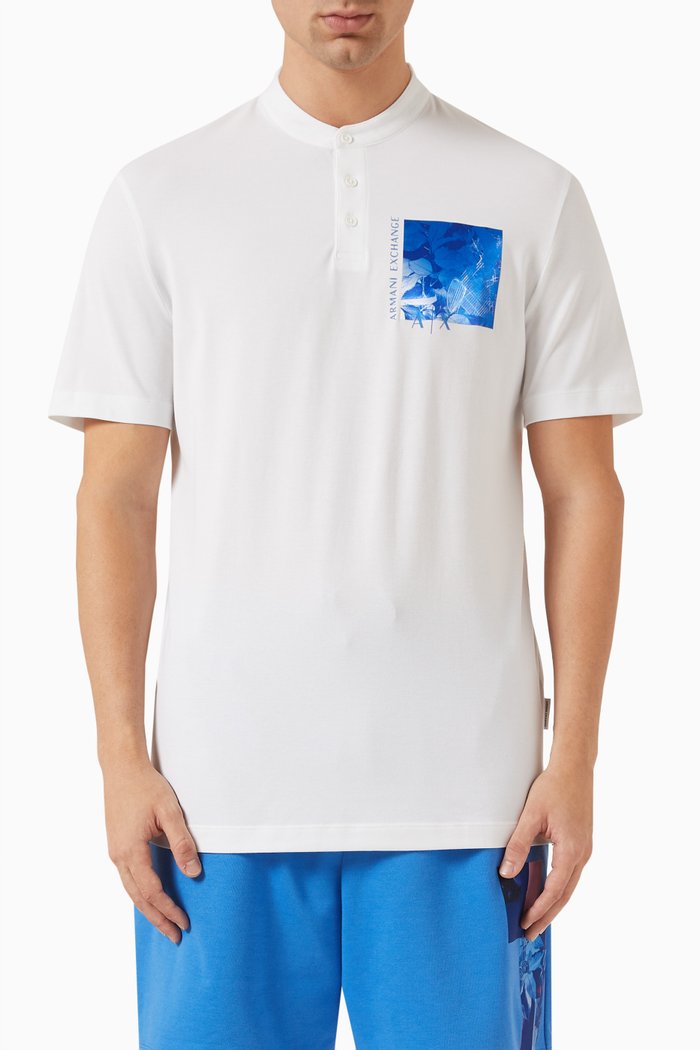 

Floral Print Patch Polo Shirt in Stretch Cotton, White