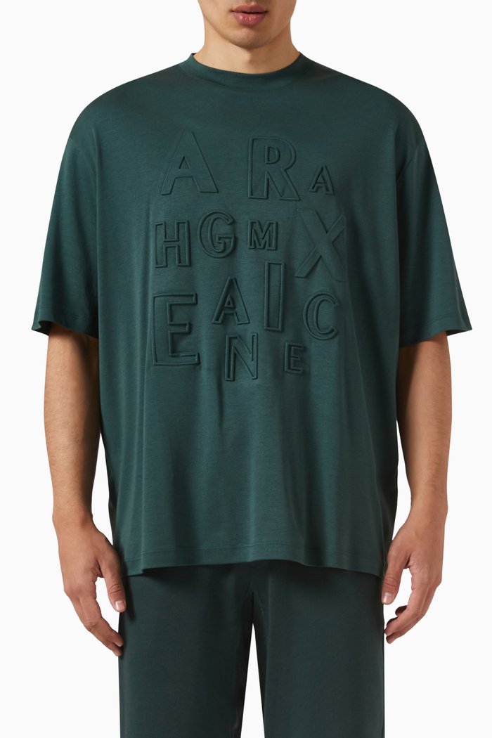 

Embossed Logo T-shirt in Cotton Jersey, Green