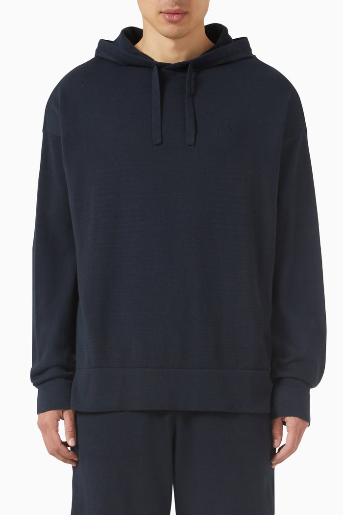 

Logo Hoodie in Cotton Blend Knit, Blue