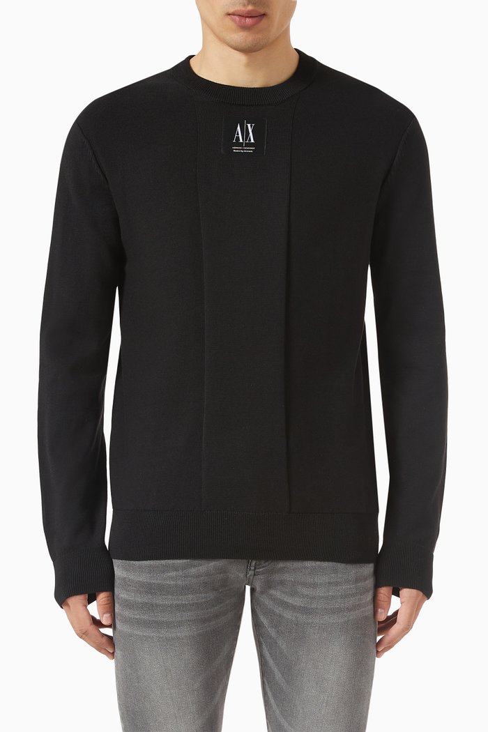 

Logo Patch Sweater in Cotton Blend, Black