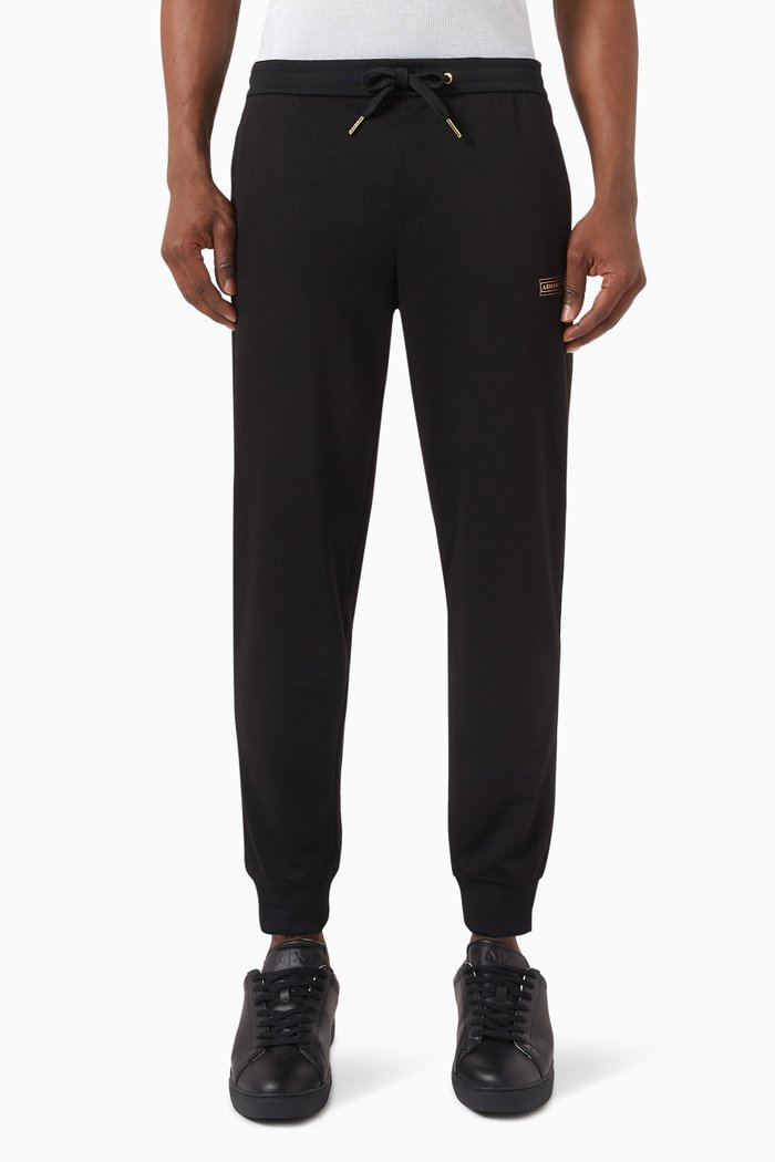 

Gold-tone Foil Logo Sweatpants in Cotton Jersey, Black