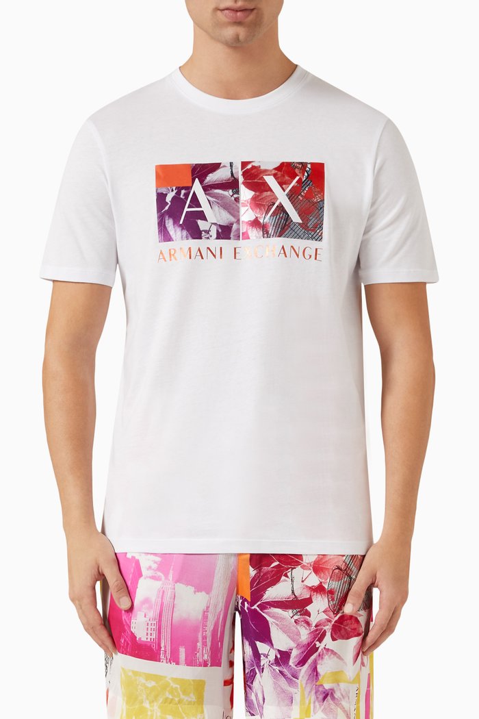 

Floral Print T-shirt in Cotton Jersey, White