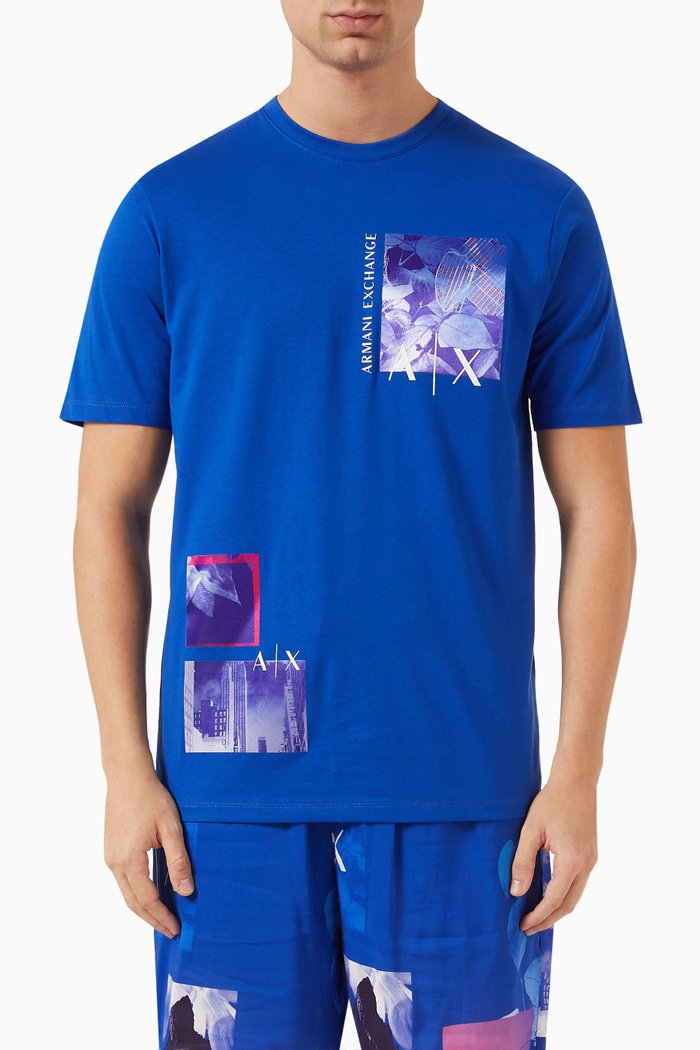 

Floral-print Detail T-shirt in Cotton Jersey, Blue