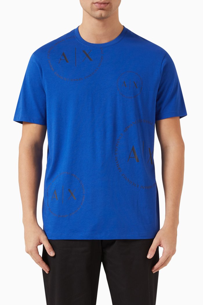 Short Sleeved Logo Print T-shirt in Cotton Jersey, Blue