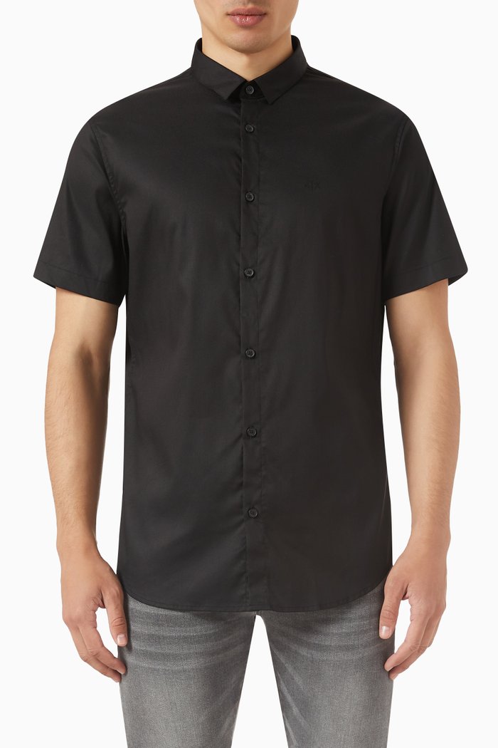 

Slim Fit Logo Shirt in Cotton, Black