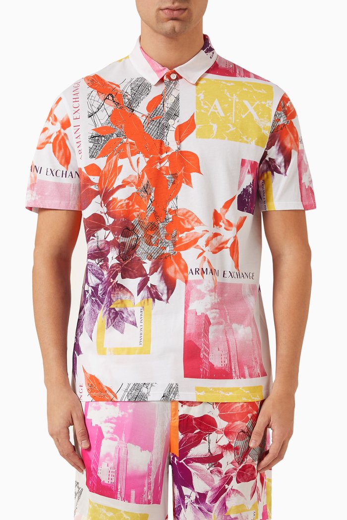 Floral Print Polo Shirt in Cotton, Multicolour