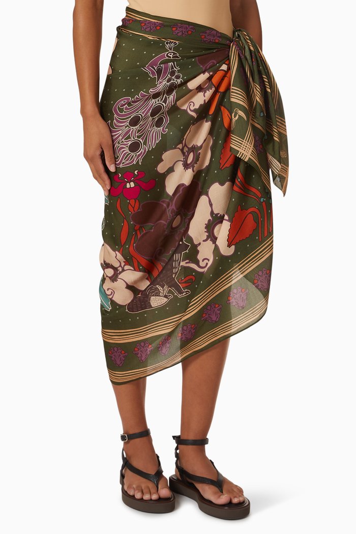 De La Falaise Sarong in Cotton Silk, Green