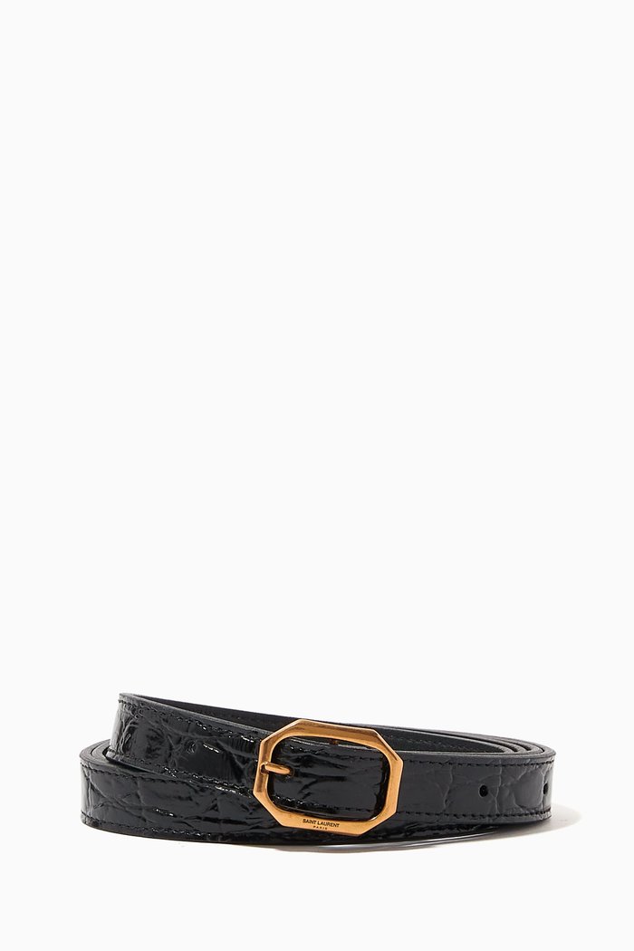 Frame Buckle Buckle Belt in Croc-embossed Leather, Black