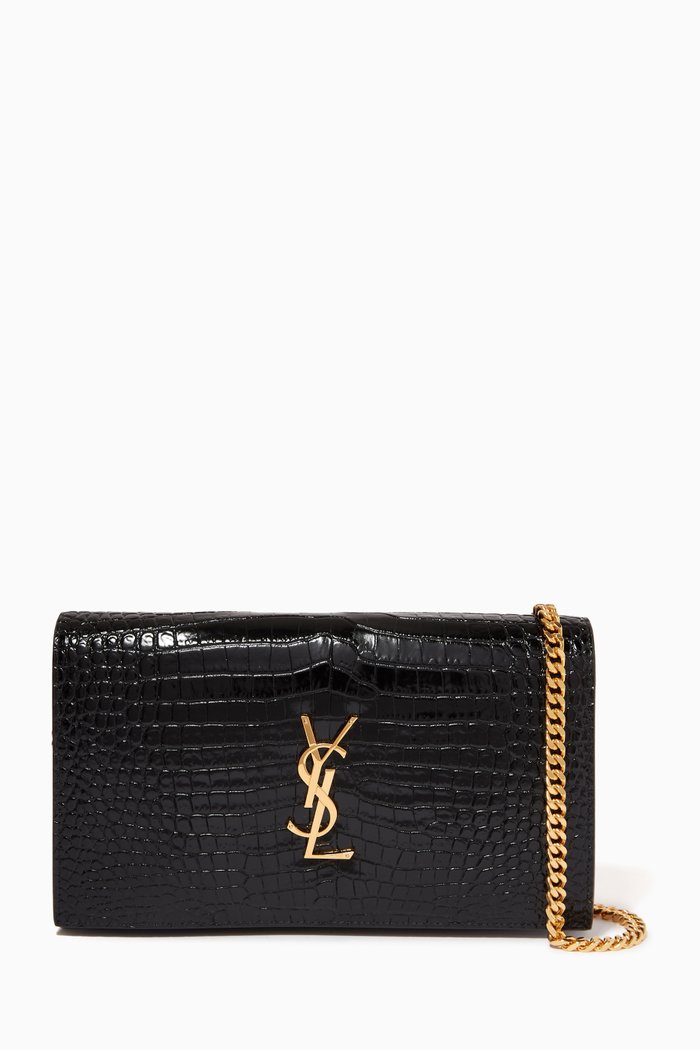 

Monogram Chain Wallet in Embossed Shiny Leather, Black