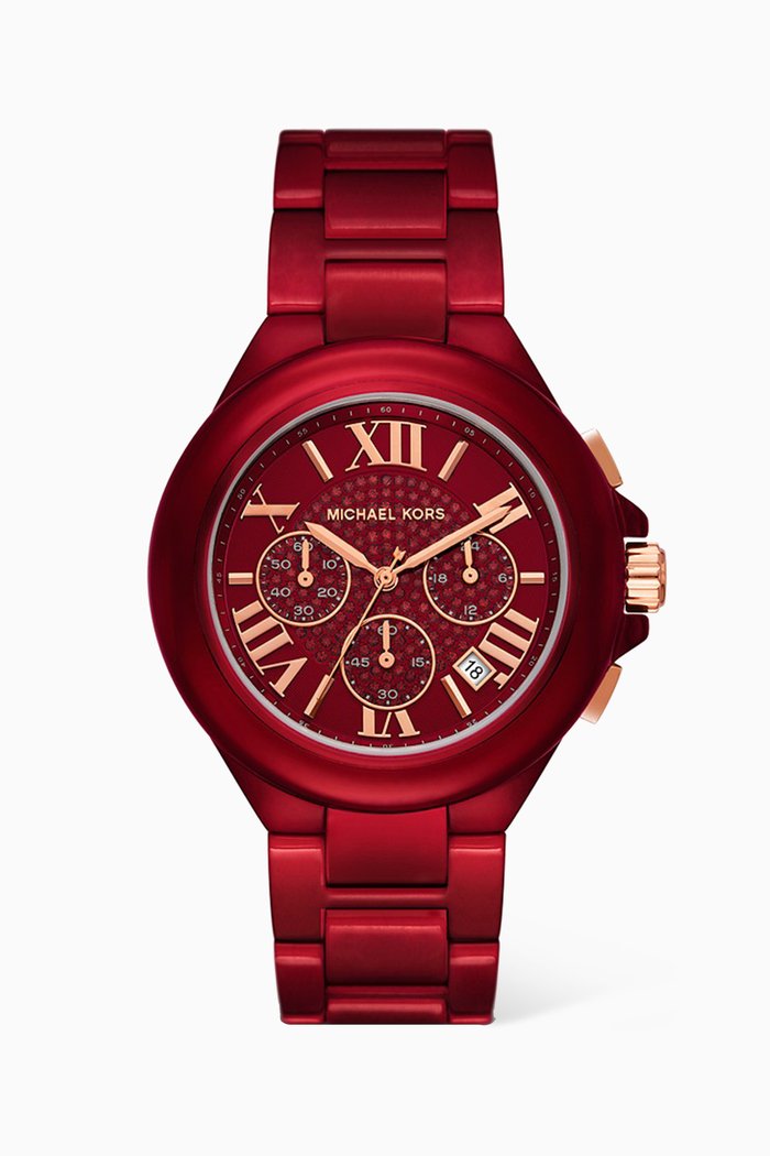 

Oversized Camille Quartz Chronograph Stainless Steel Watch, 43mm, Red