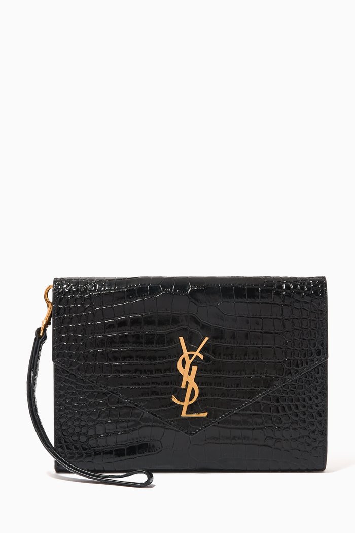 

Cassandre Clutch in Croc-embossed Leather, Black