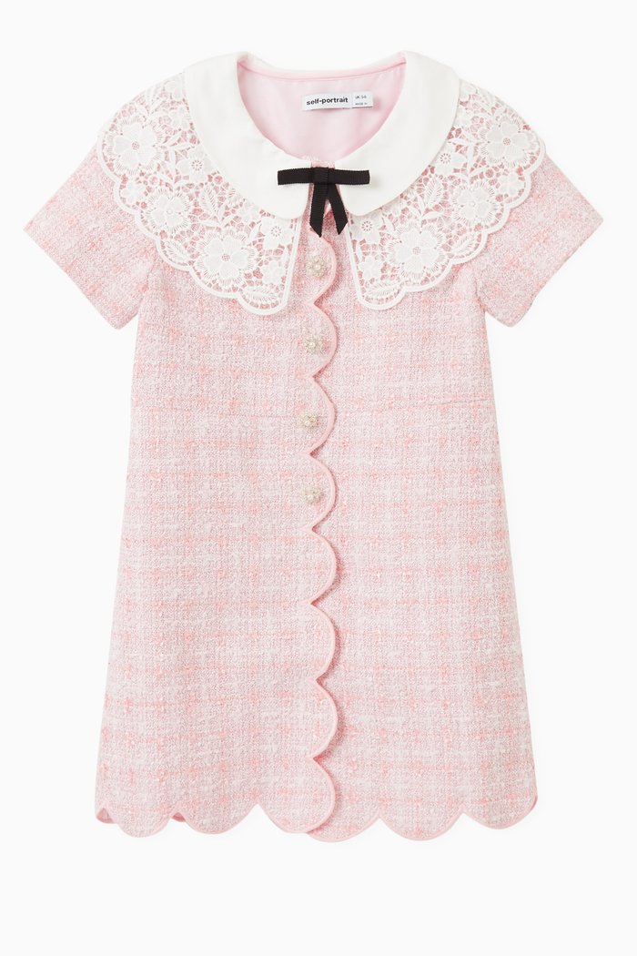 

Scalloped Hem Mini Dress in Bouclé Knit, Pink