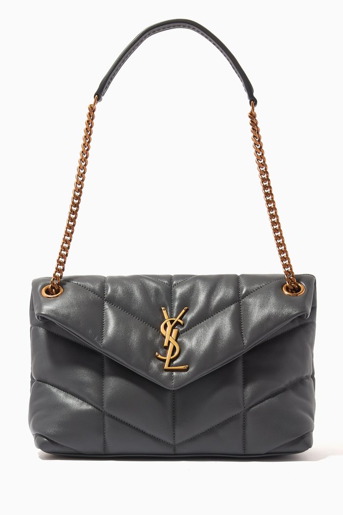 

Small Loulou Puffer Bag in Quilted-Lambskin Leather, Grey