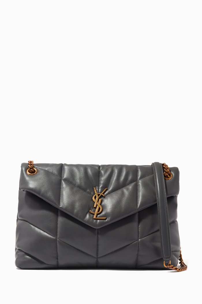 

Medium Puffer Bag in Quilted-lambskin Leather, Grey