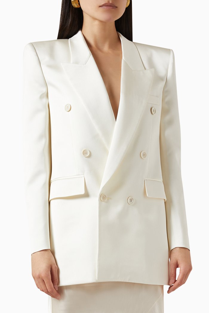 

Double-breasted Jacket in Silk-satin, White
