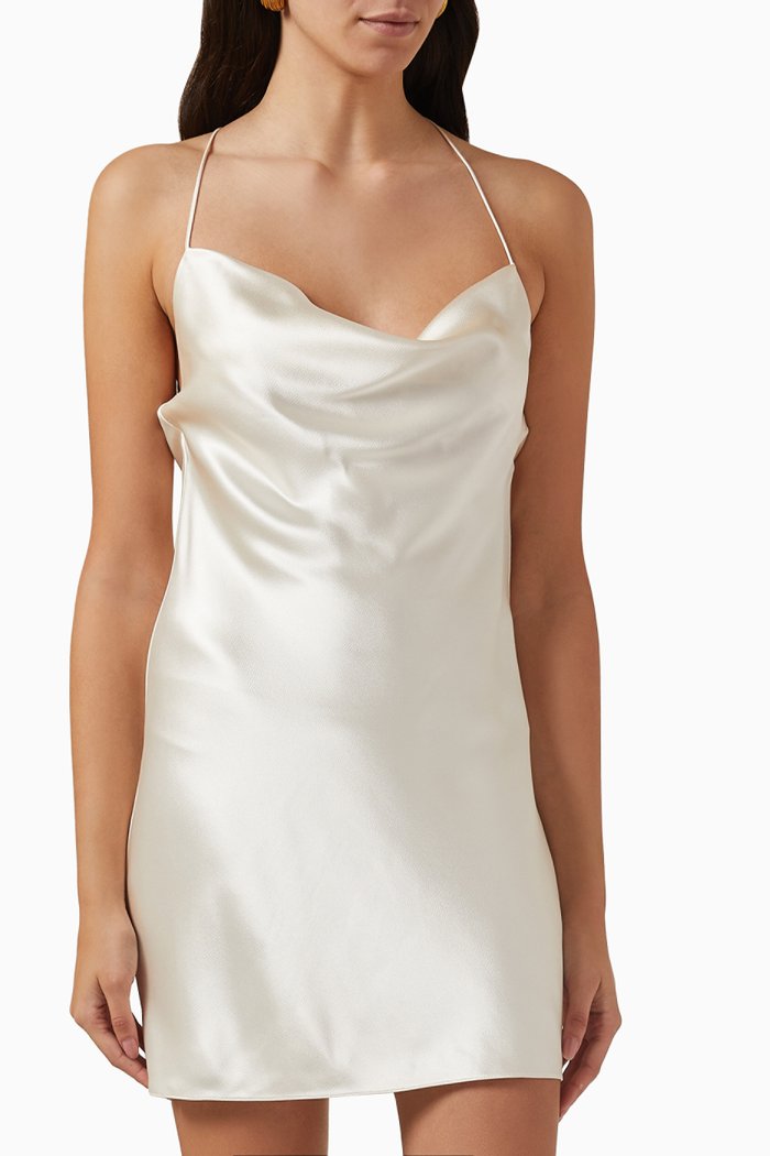 

Cowl Back Dress in Satin, White