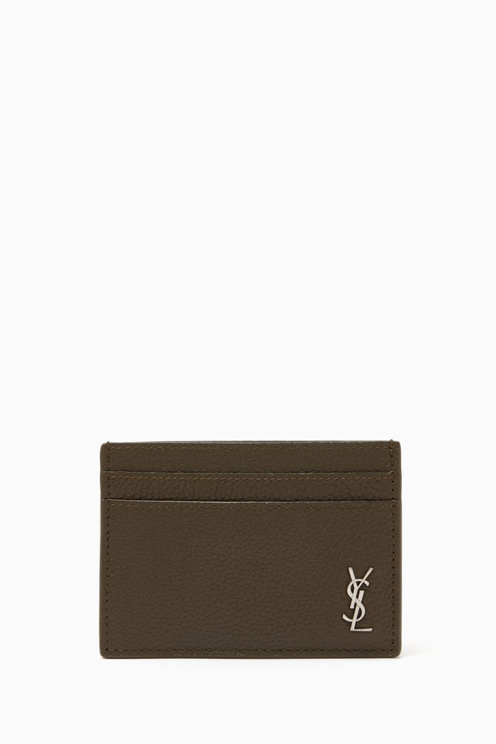 

Tiny Monogram Card Case in Grained Leather, Green