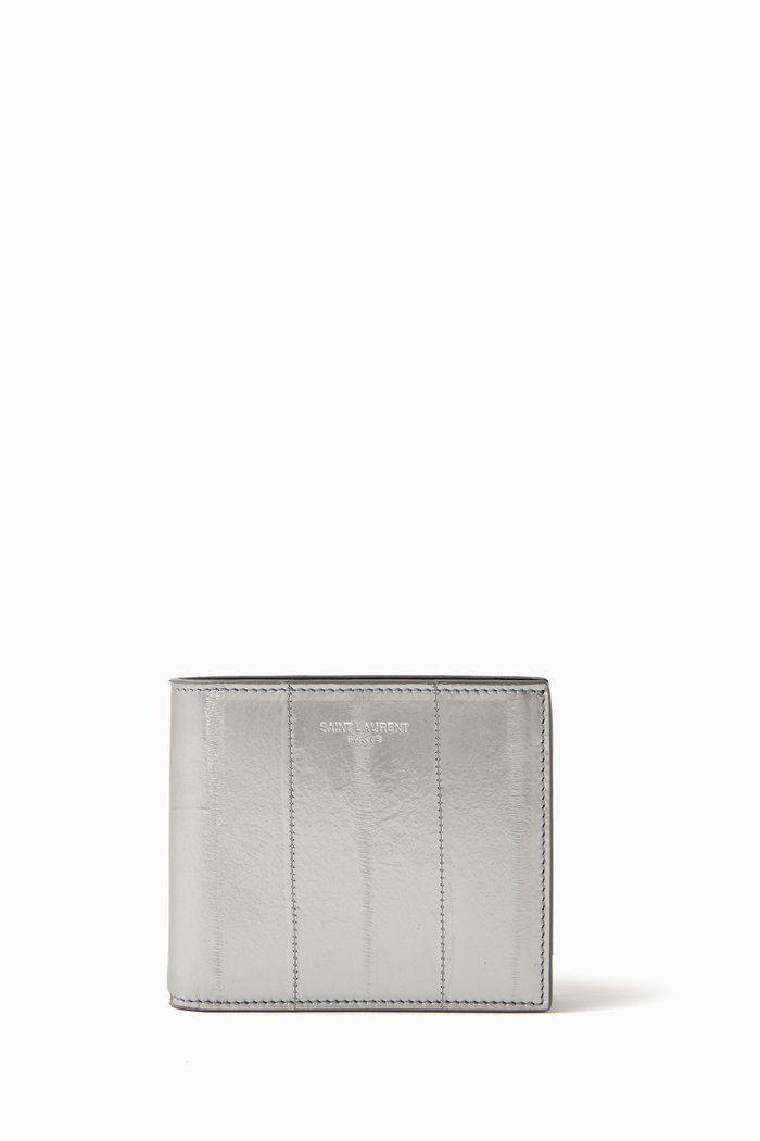 

East/West Wallet in Crocodile Embossed Leather, Silver