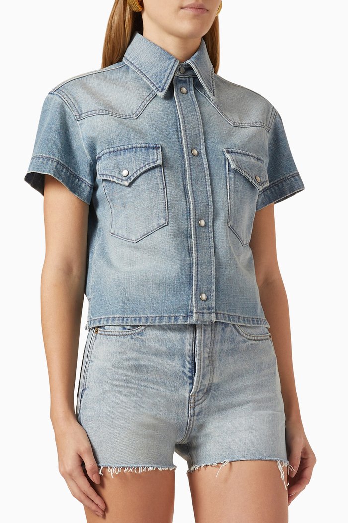 Cropped Shirt in Denim, Blue