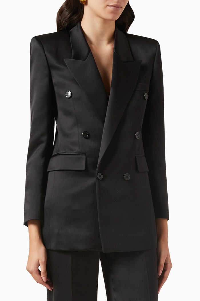 Double-breasted Jacket in Silk-satin, Black
