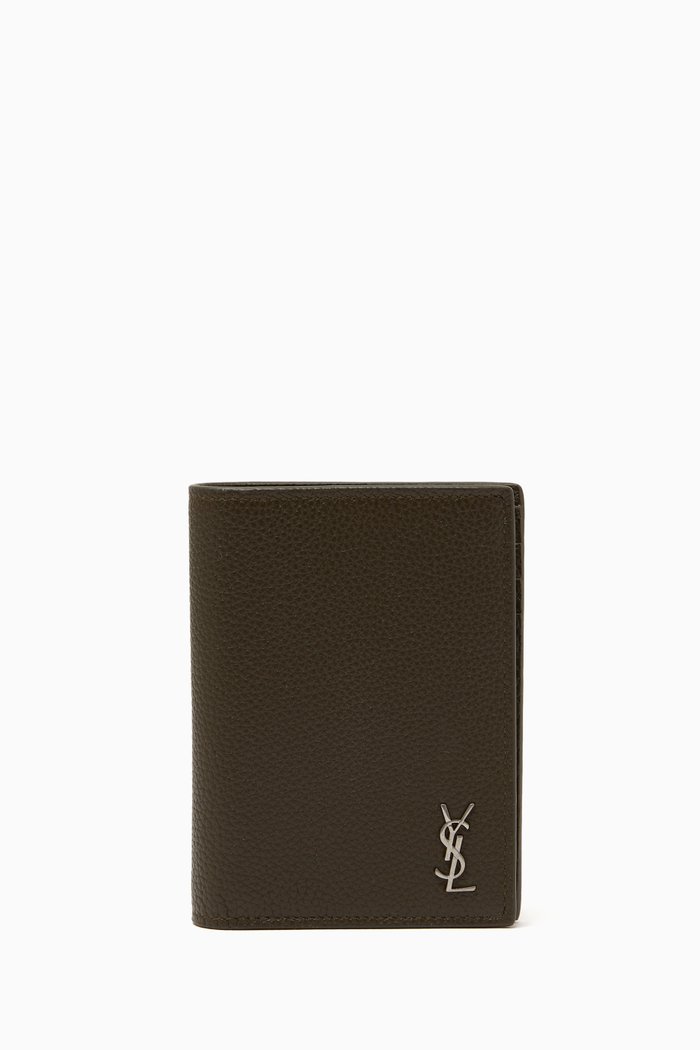 Tiny Monogram Credit Card Wallet in Graine Leather, Green