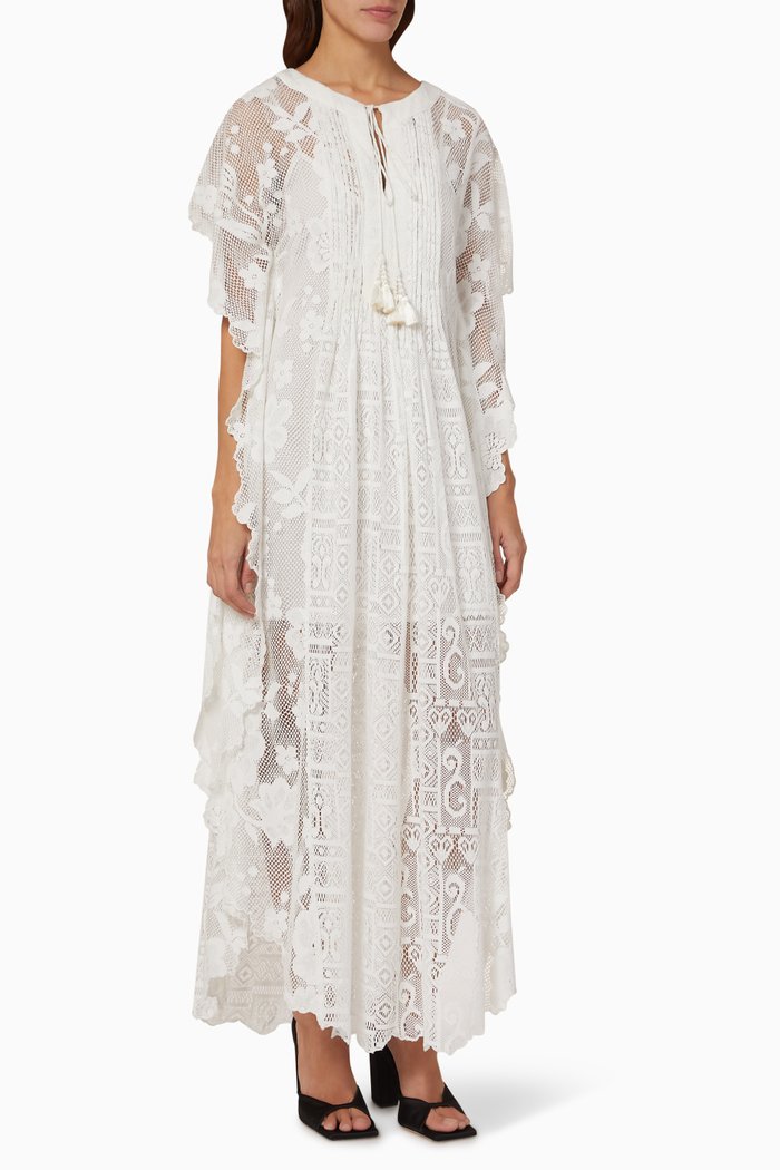 

Nysa Kaftan in Floral Net Cotton, Neutral