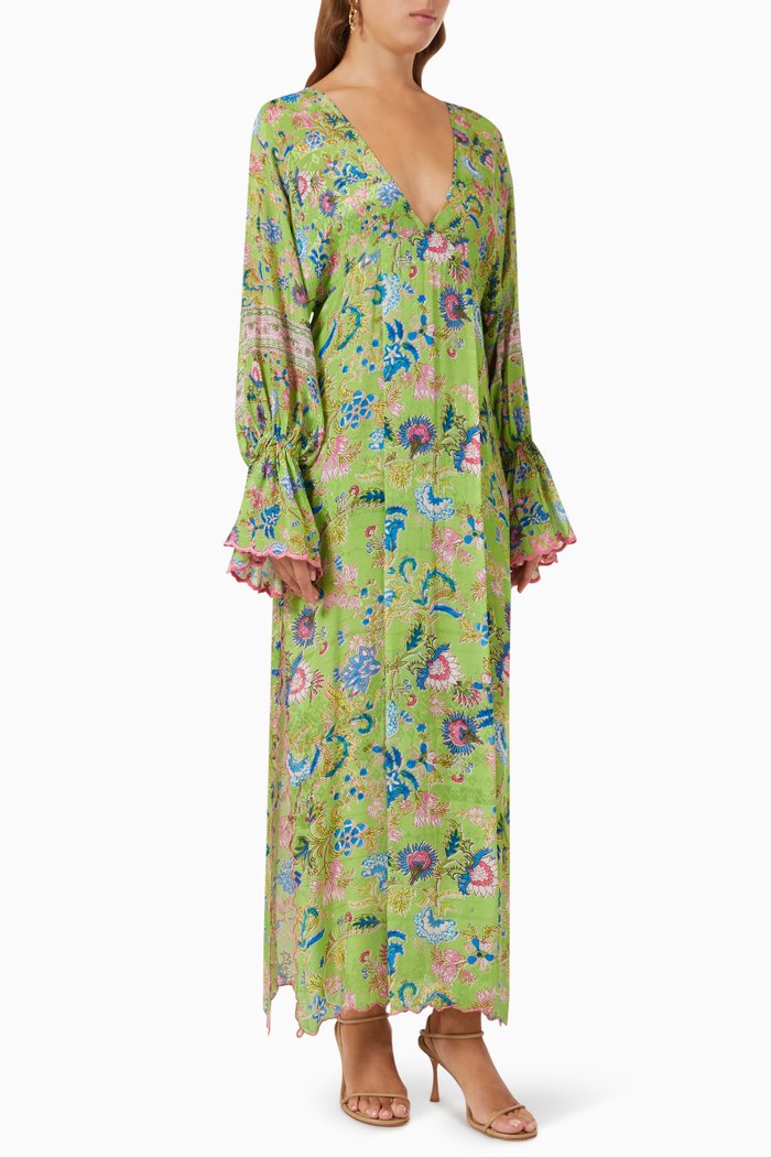 

Rhea Printed Tie-up Kaftan, Green