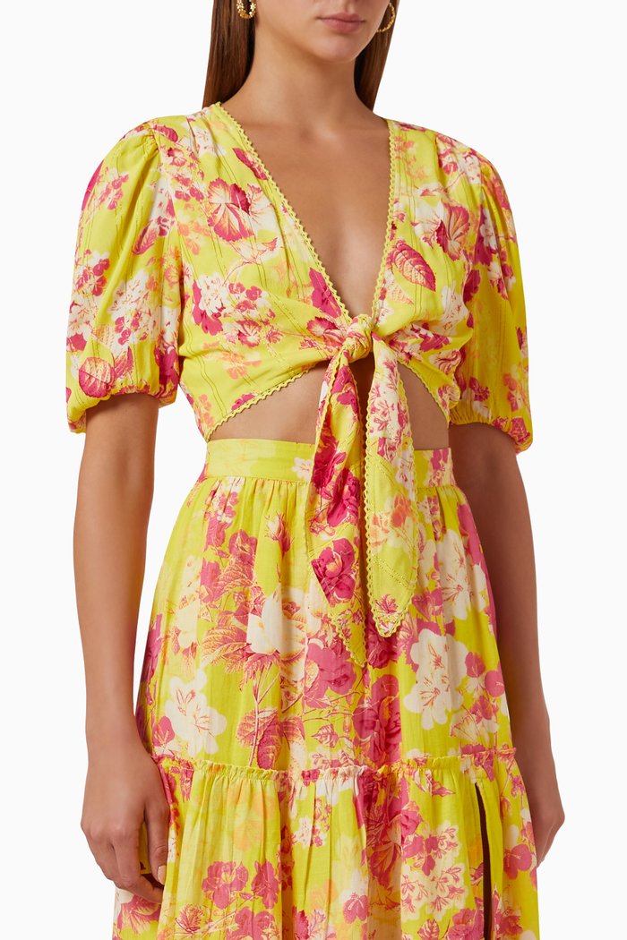 

Floral Print Crop Top in Cotton, Yellow