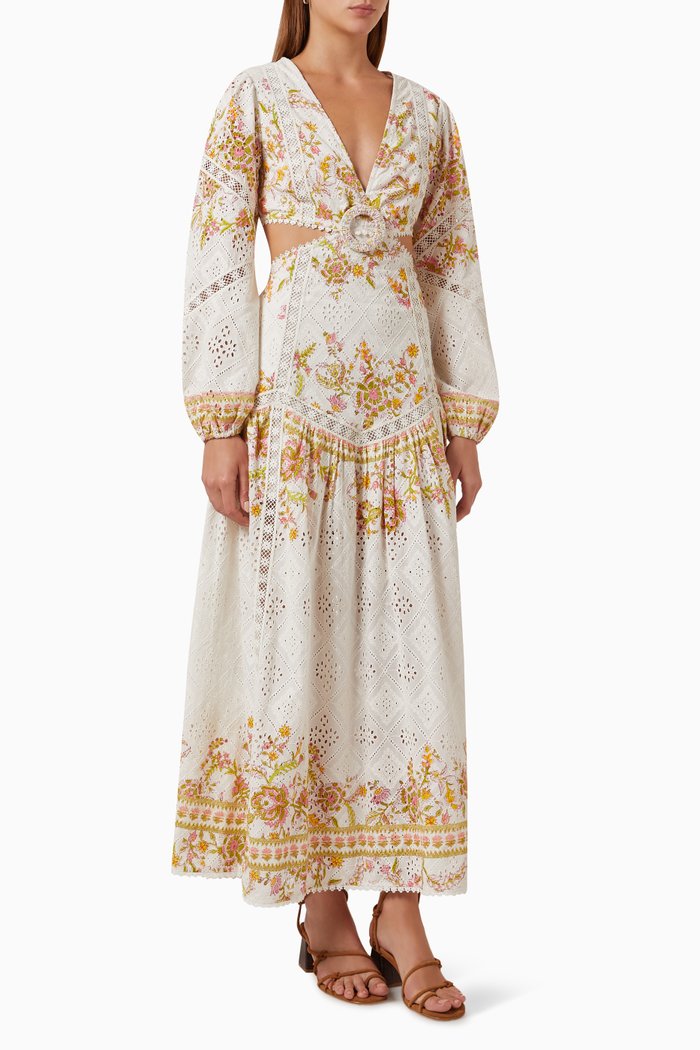 

Aira Cut-out Maxi Dress in Cotton-schiffli, White