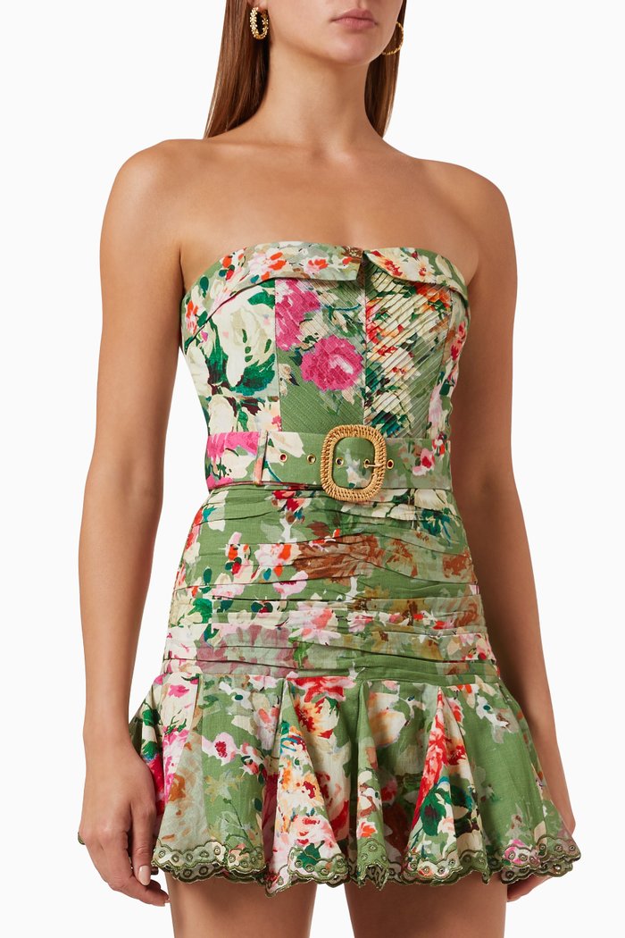 

Zaria Strapless Mini Dress in Cotton-linen, Green