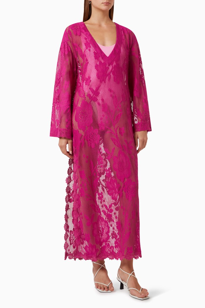 Nysa Coverup Maxi Dress in Cotton-schiffli, Pink