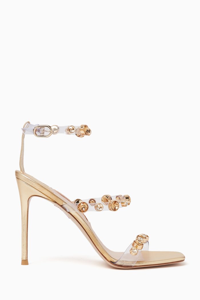 

Rosalinda 105mm Heel Sandals in Metallic Leather, Gold