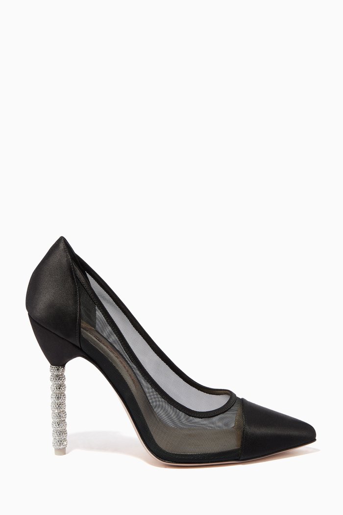 

Jasmine 100mm Crystal Pumps in Satin & Mesh, Black