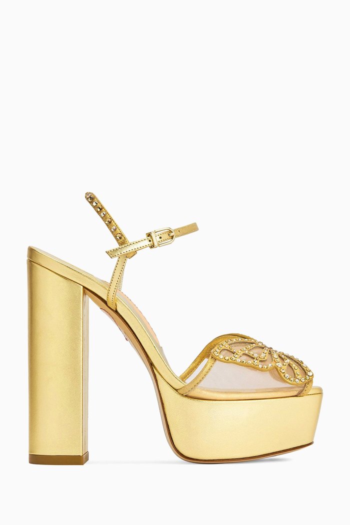 

Farfalla 130 Platform Sandals in Metallic Leather, Gold