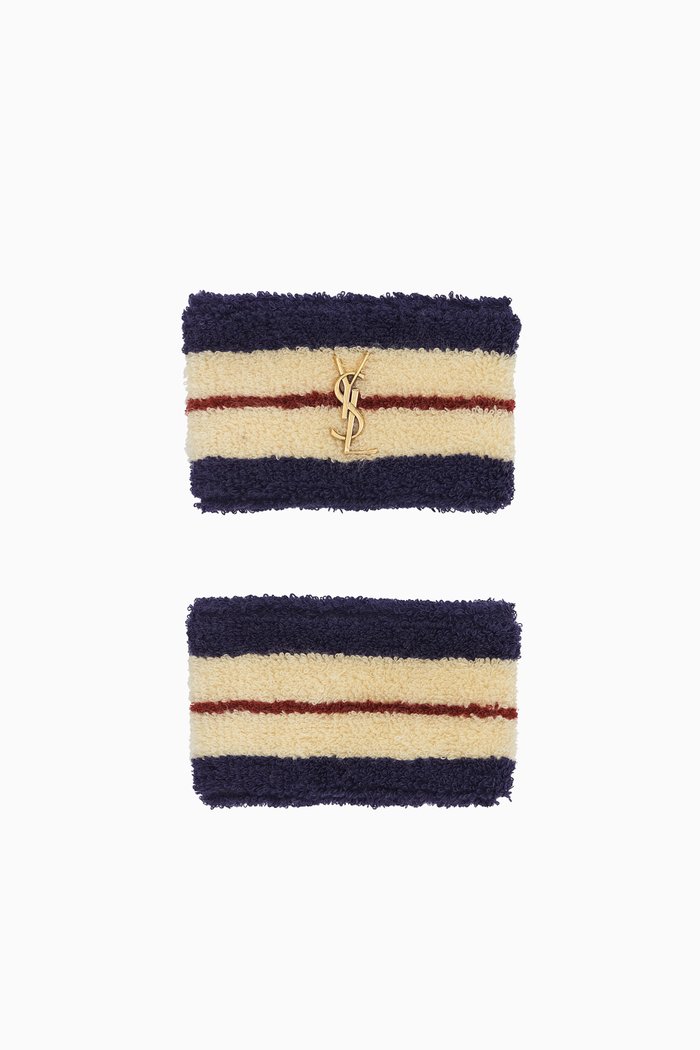 

Striped Wristbands in Terrycloth, Set of 2, White